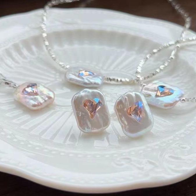 FURINA JEWELRY Love Crystal Square Baroque s925 Silver Earrings