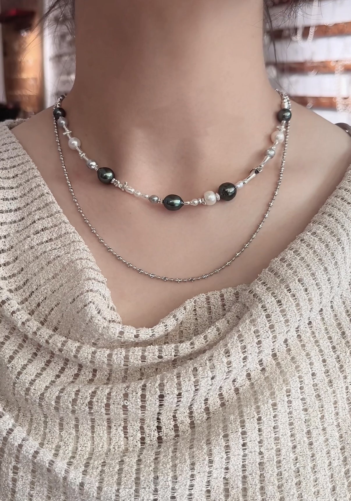 FURINA JEWELRY Pearl necklace for women, featuring large-scale sea-inspired Tahitian pearls. It is a light and luxurious, high-end original design.