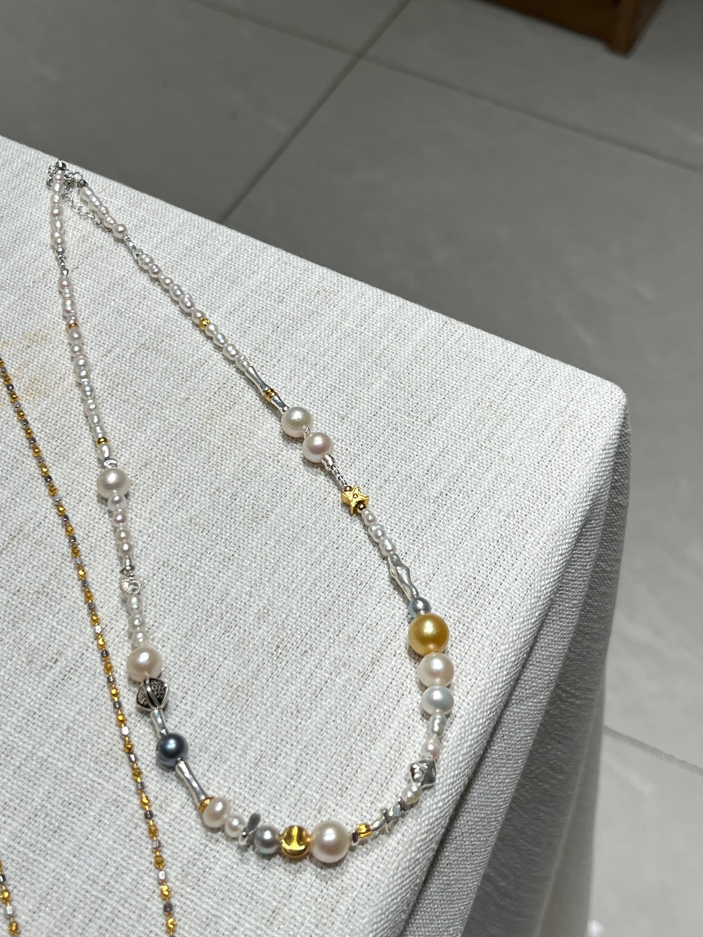 FURINA JEWELRY Original South Sea Gold Pearl, Tahitian, and Natural Baroque Pearl Necklace - A Unique, Contrasting Color, High-End and Stylish Neck Chain
