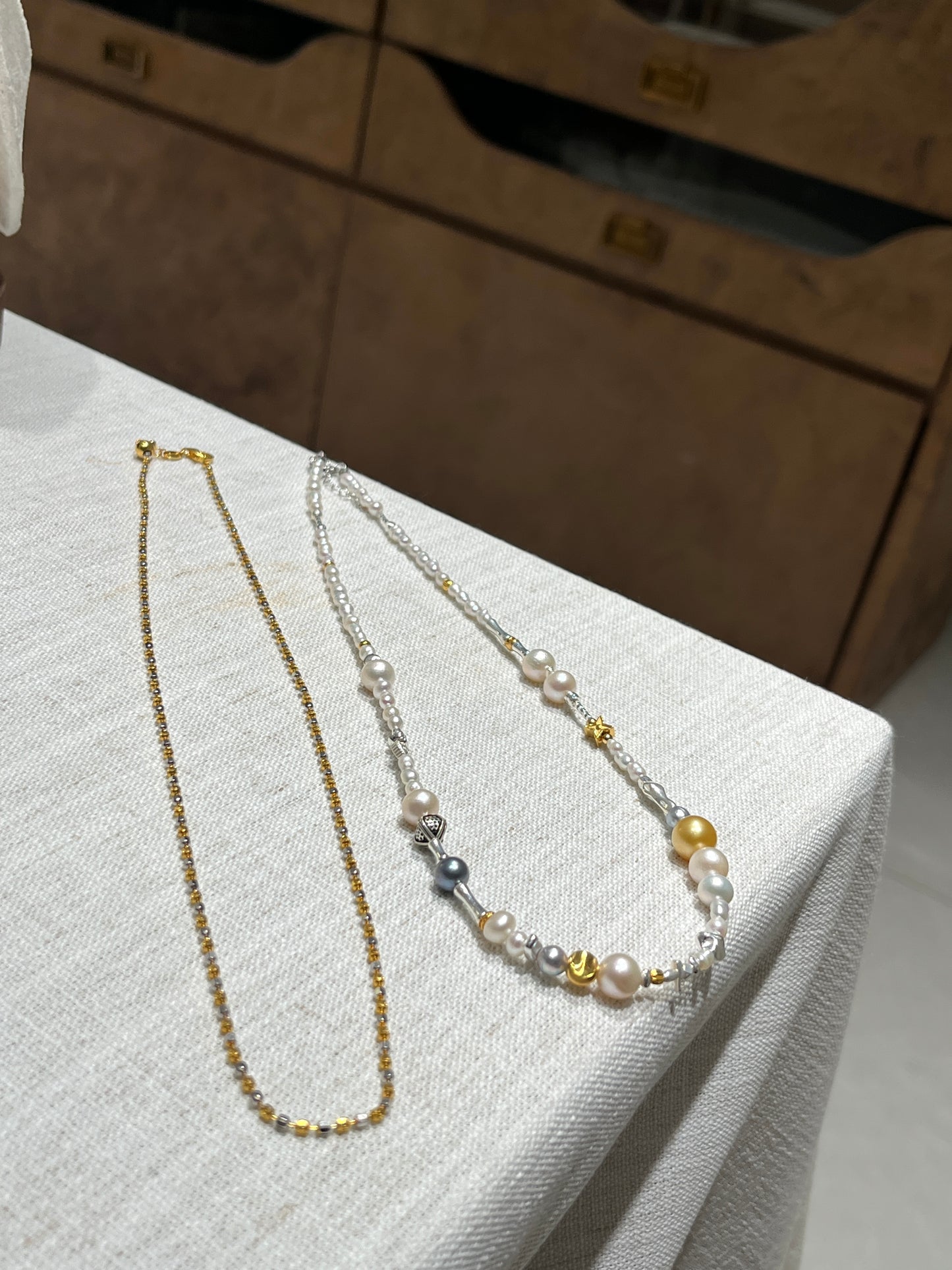 FURINA JEWELRY Original South Sea Gold Pearl, Tahitian, and Natural Baroque Pearl Necklace - A Unique, Contrasting Color, High-End and Stylish Neck Chain