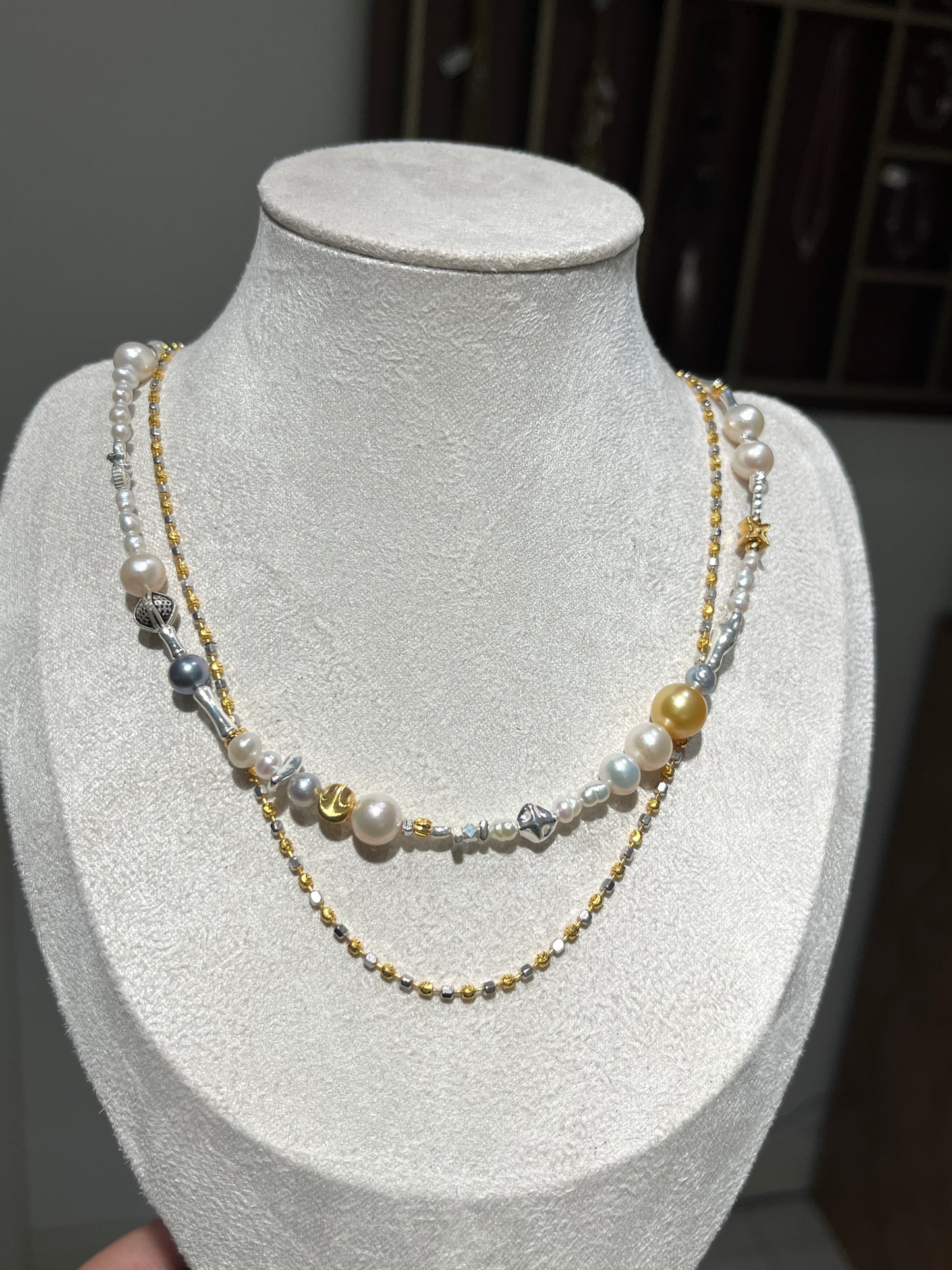 FURINA JEWELRY Original South Sea Gold Pearl, Tahitian, and Natural Baroque Pearl Necklace - A Unique, Contrasting Color, High-End and Stylish Neck Chain