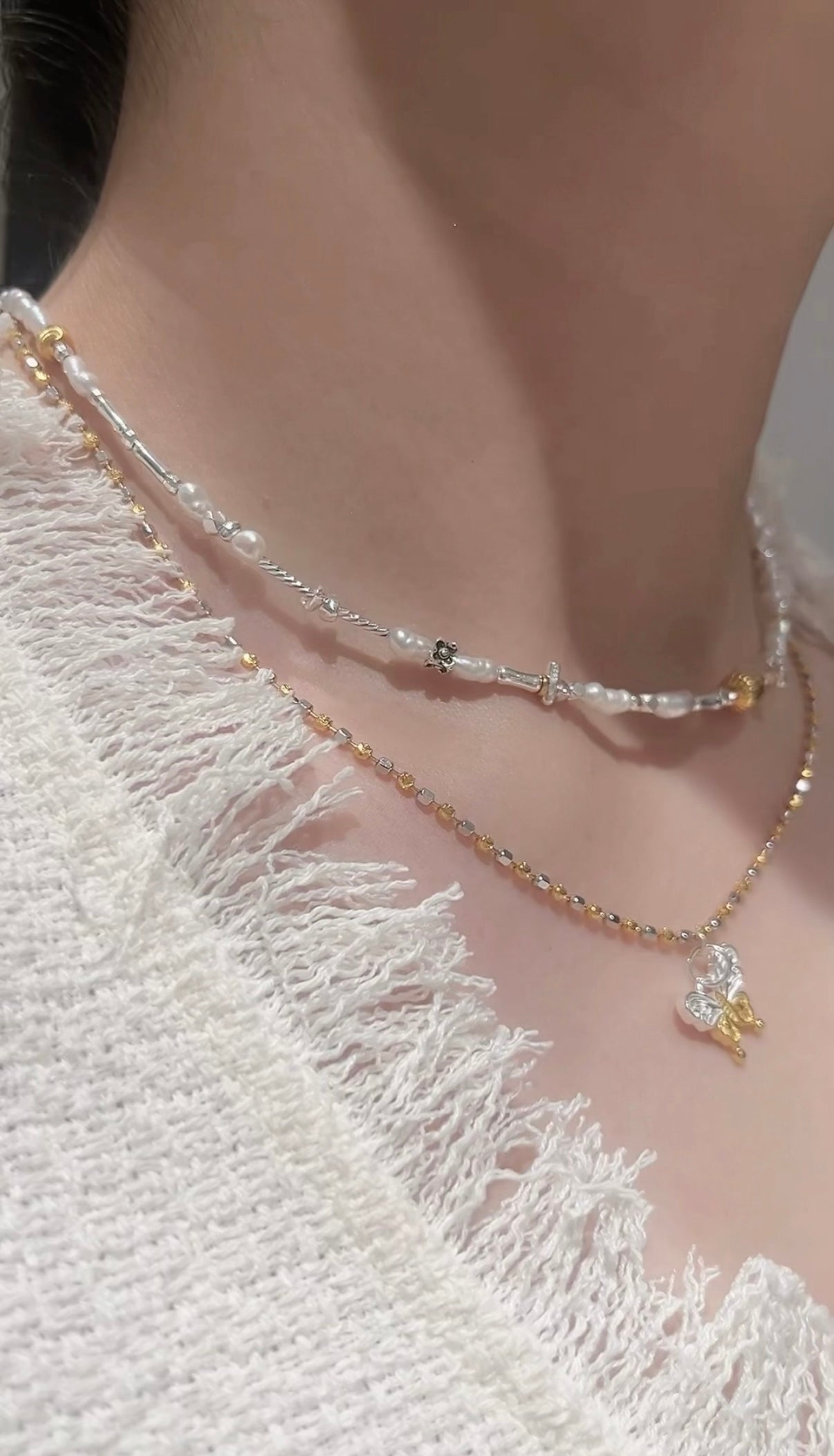 FURINA JEWELRY Original South Sea Gold Pearl, Tahitian, and Natural Baroque Pearl Necklace - A Unique, Contrasting Color, High-End and Stylish Neck Chain
