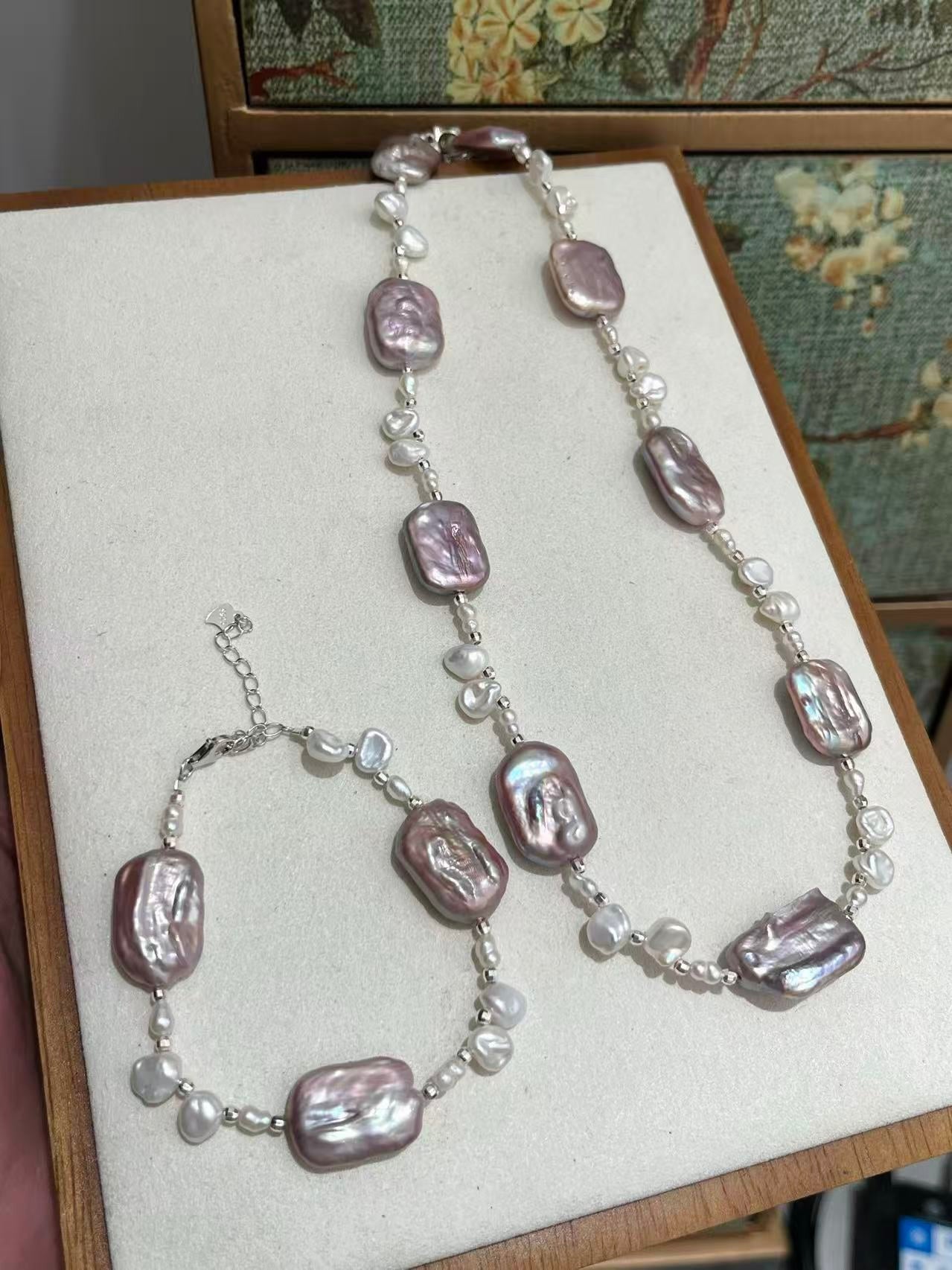 FURINA JEWELRY Purple square design natural freshwater pearl finished necklace