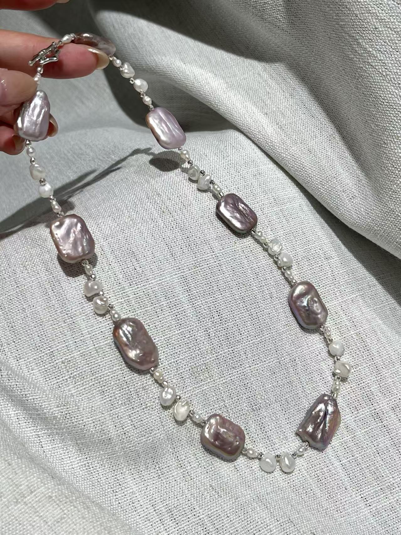 FURINA JEWELRY Purple square design natural freshwater pearl finished necklace