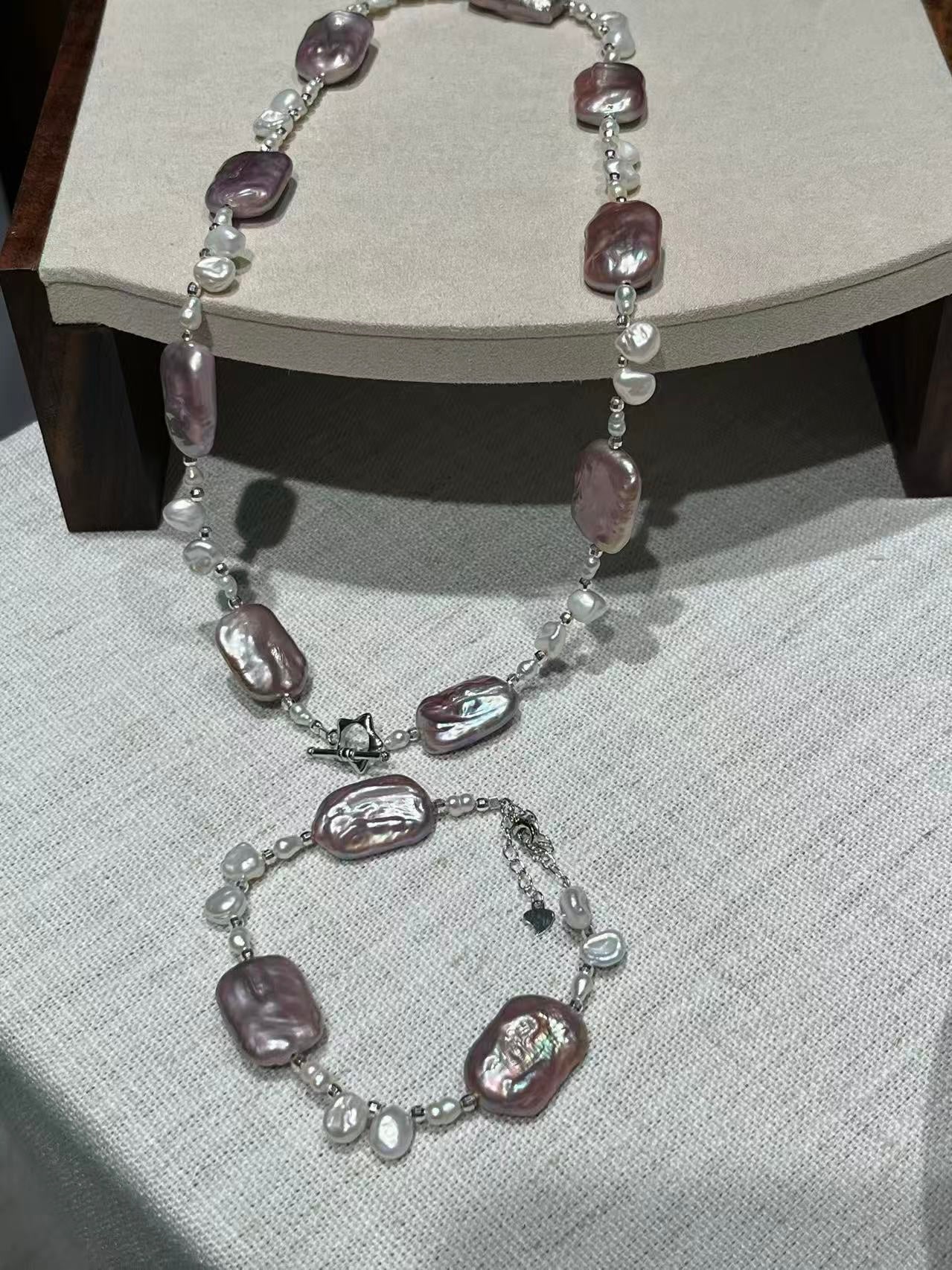 FURINA JEWELRY Purple square design natural freshwater pearl finished necklace