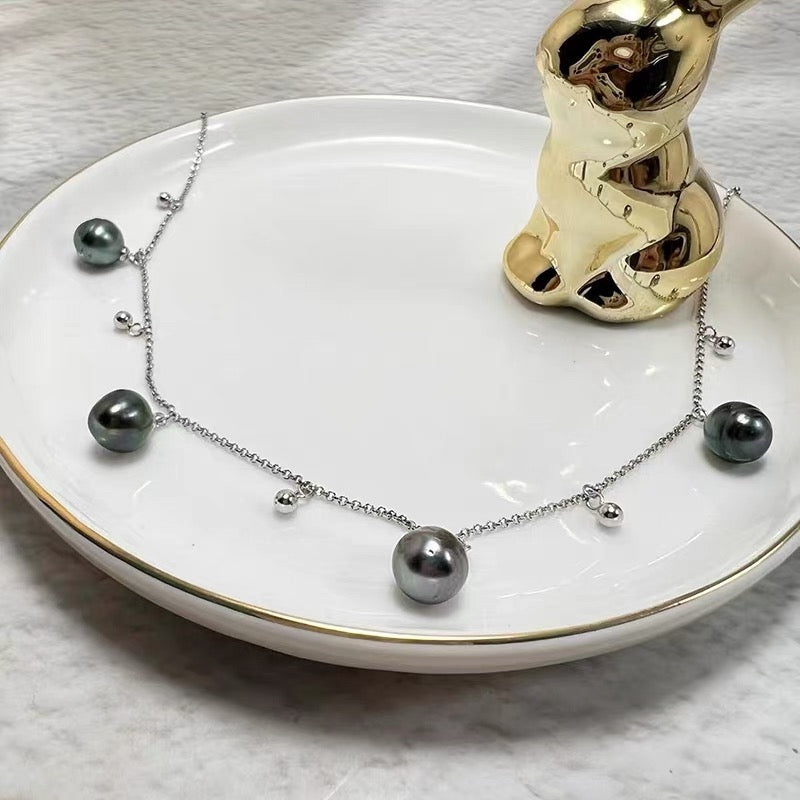 FURINA JEWELRY S925 silver, sea water from Tahiti, Baroque-style star-shaped bracelet and necklace, natural sea water pearls
