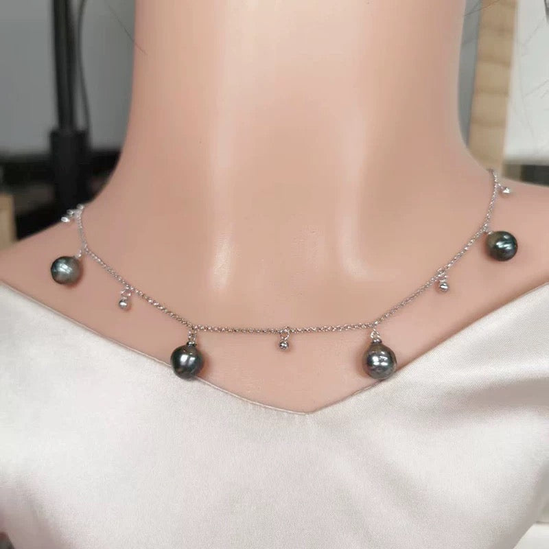 FURINA JEWELRY S925 silver, sea water from Tahiti, Baroque-style star-shaped bracelet and necklace, natural sea water pearls