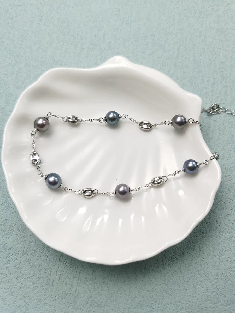 FURINA JEWELRY S925 silver, sea water from Tahiti, Baroque-style star-shaped bracelet and necklace, natural sea water pearls