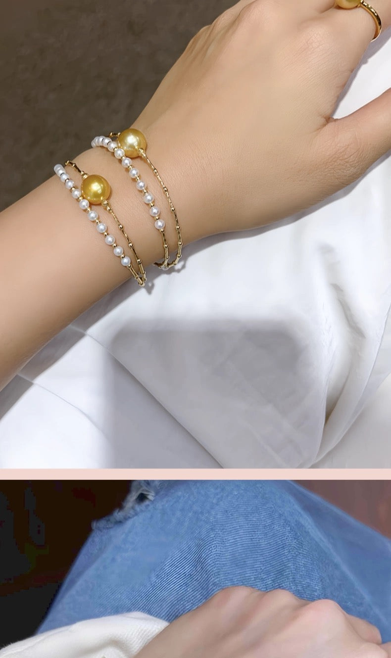 FURINA JEWELRY 18k gold South Sea golden pearl freshwater AK pearl bracelet saltwater pearl high-end original design