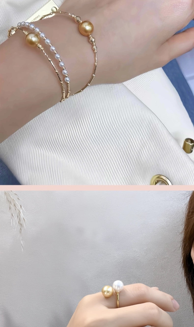 FURINA JEWELRY 18k gold South Sea golden pearl freshwater AK pearl bracelet saltwater pearl high-end original design