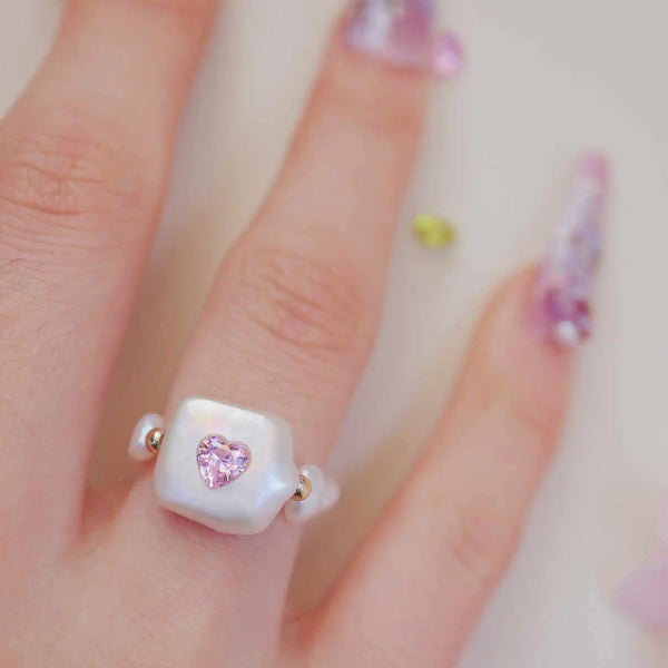FURINA JEWELRY Delicate Pink Jewelry Pearl Ring - Square Design (AA)