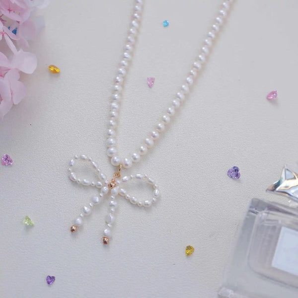 FURINA JEWELRY Exquisite Pearl Necklace with Charming Bowknot(AA)