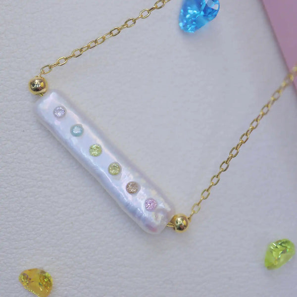 FURINA JEWELRY Rainbow Jewel-Encrusted Pearl Bracelet - Sterling Silver Elegance(AA)