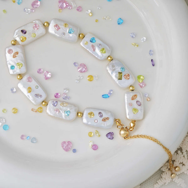 FURINA JEWELRY Gem's Enchanted Garden Original Natural Baroque Pearls and Diamonds Bracelet(AA)