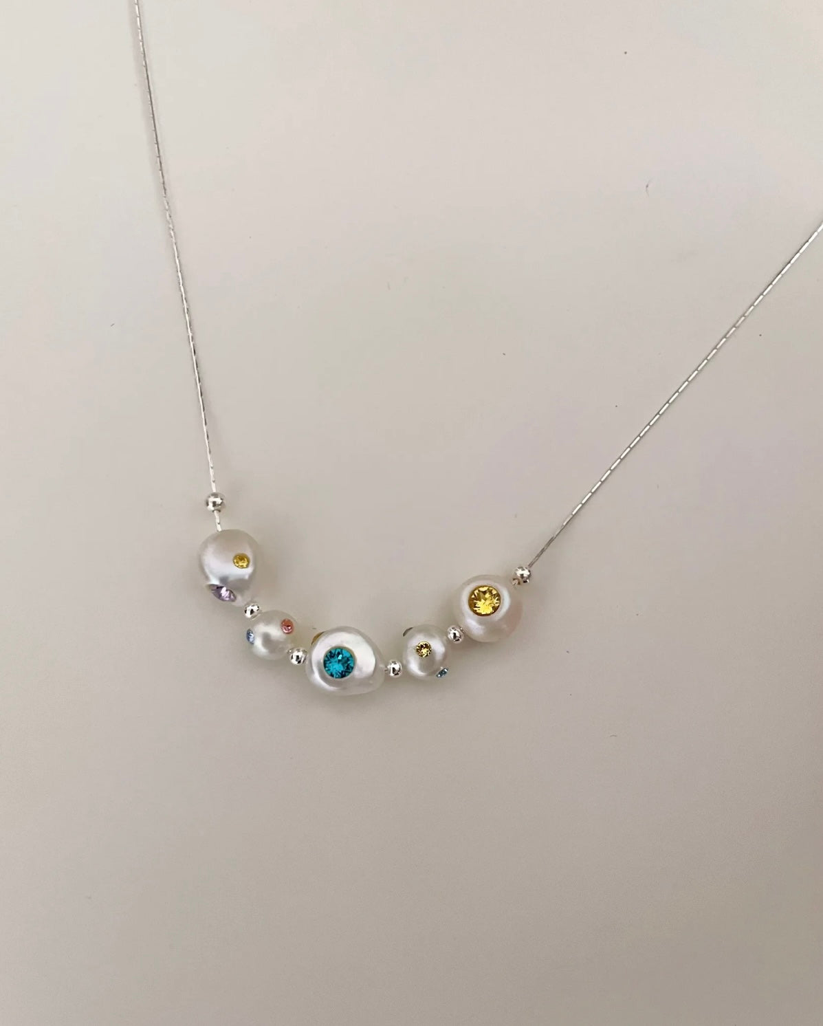 Furina Natural freshwater pearl inlaid with heart gemstone star collarbone chain 925S silver chain