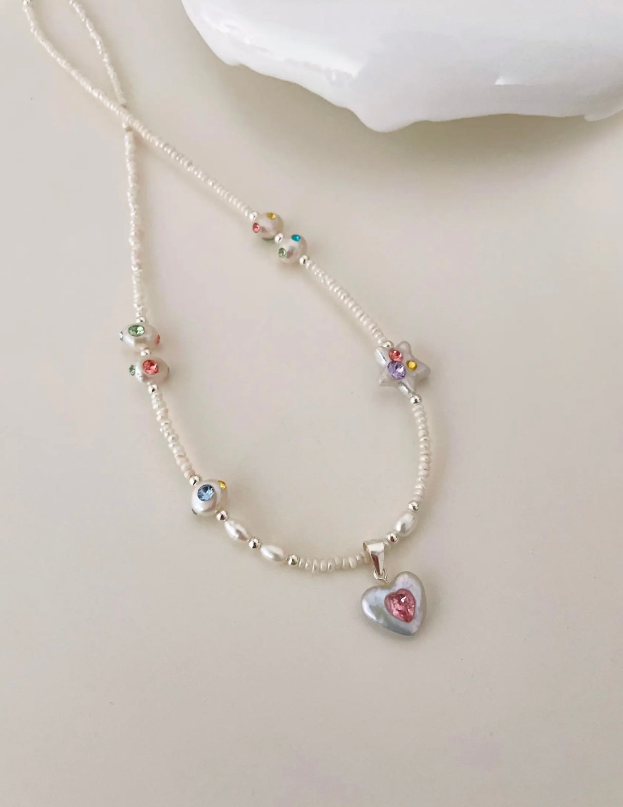 Furina Natural freshwater pearl inlaid with heart gemstone star collarbone chain 925S silver chain