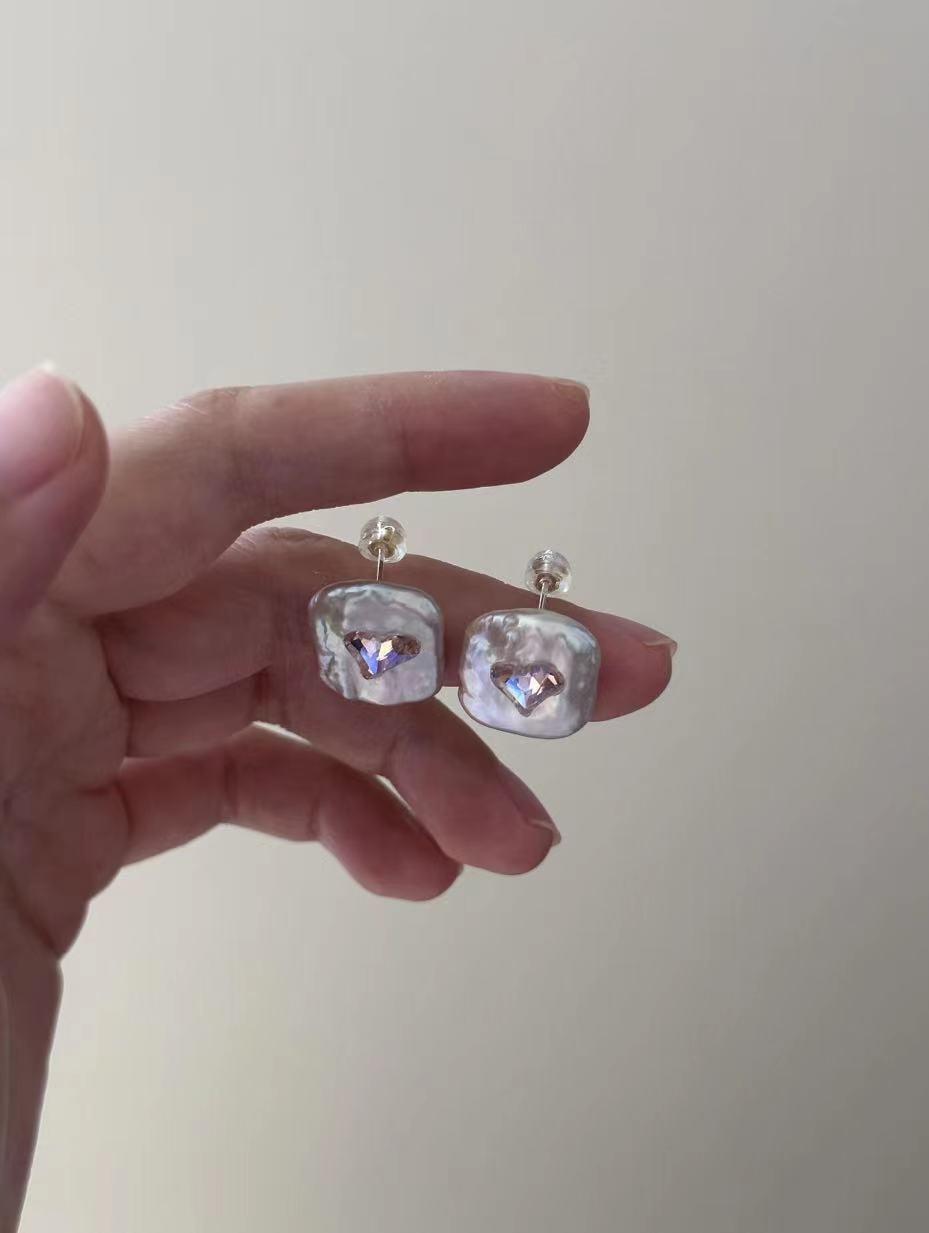 FURINA JEWELRY  Love Crystal Square Baroque s925 Silver Earrings