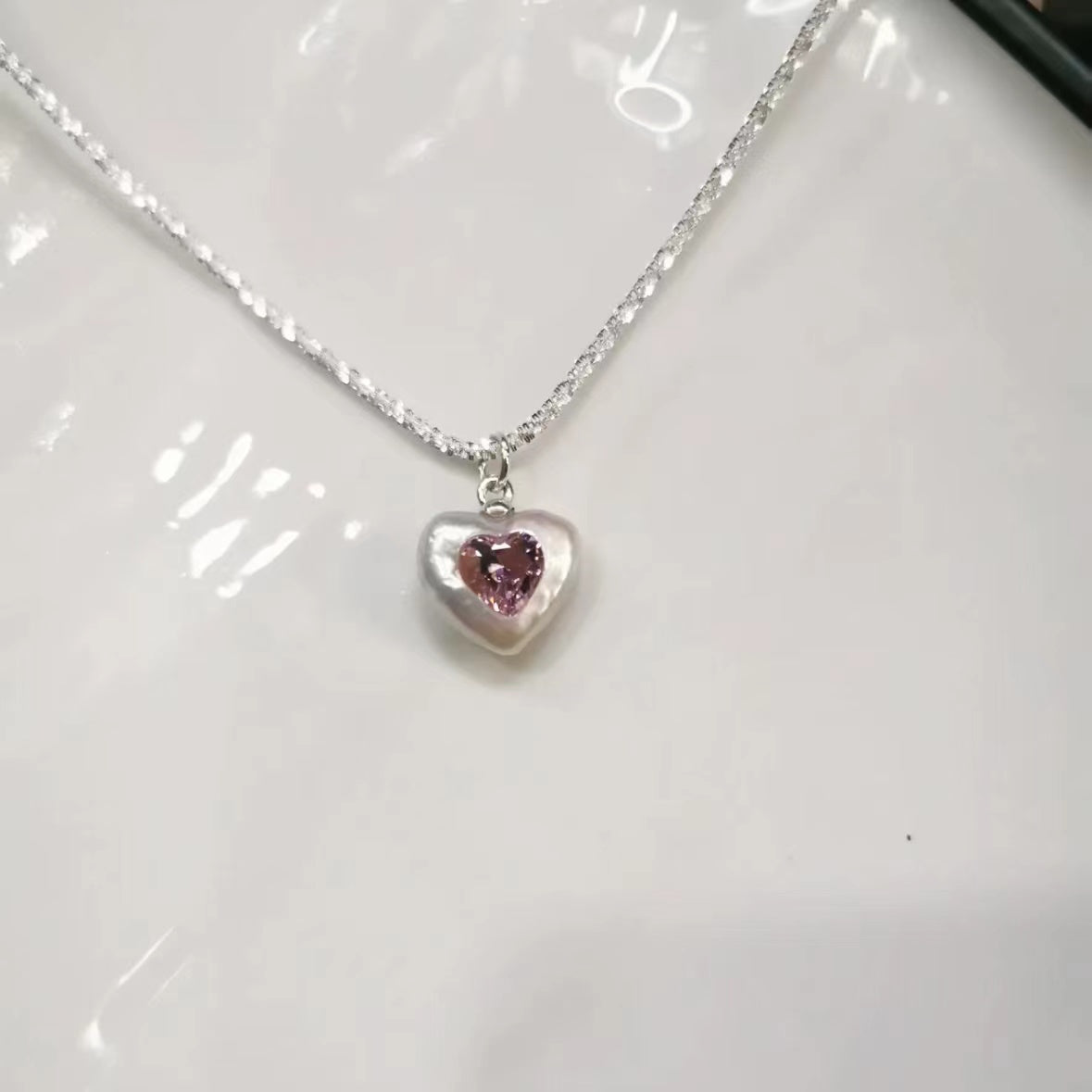 FURINA JEWELRY Baroque Heart Pearl and Gemstone Necklace in Sterling Silver