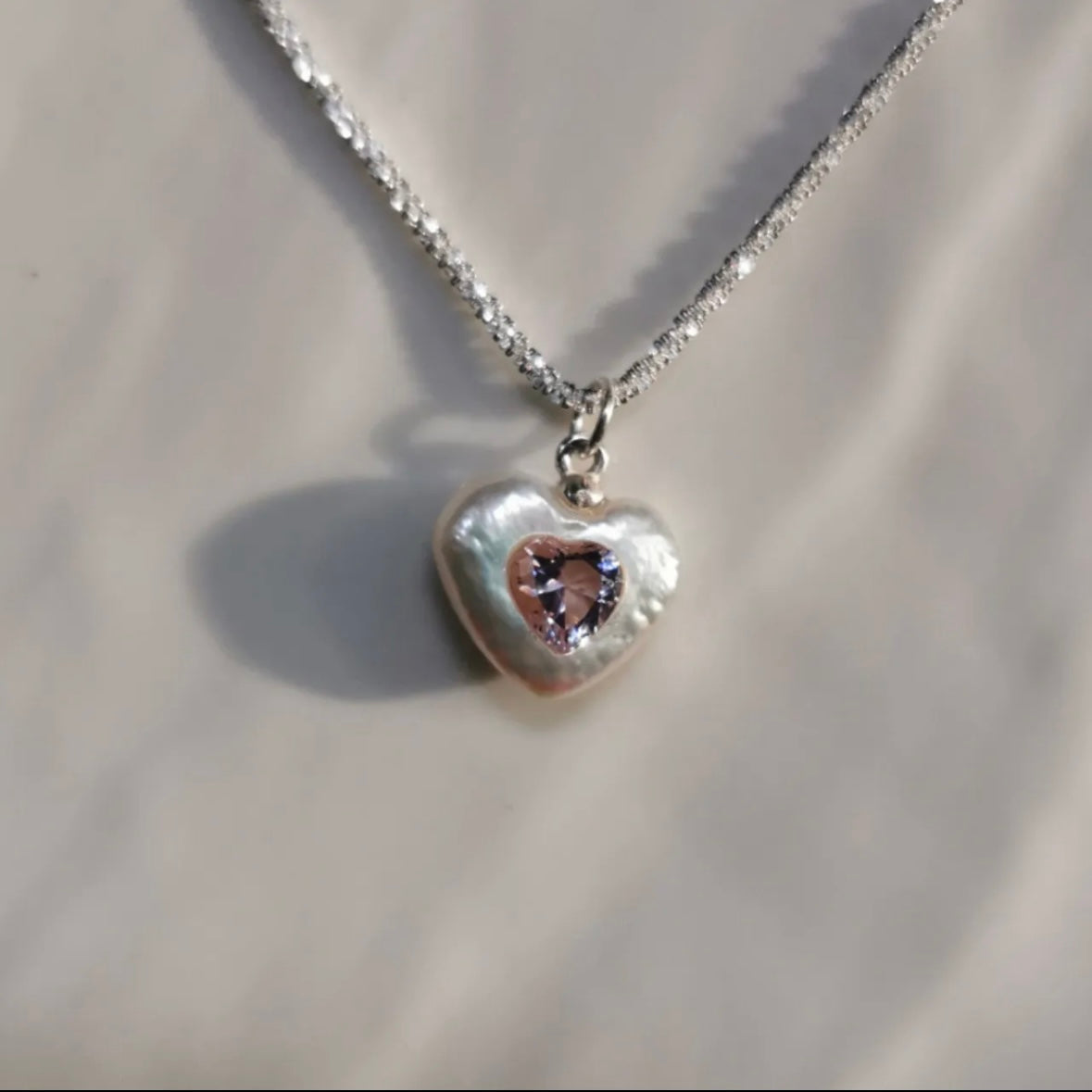 FURINA JEWELRY Baroque Heart Pearl and Gemstone Necklace in Sterling Silver