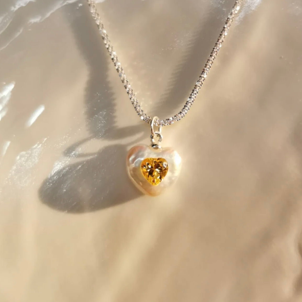 FURINA JEWELRY Baroque Heart Pearl and Gemstone Necklace in Sterling Silver