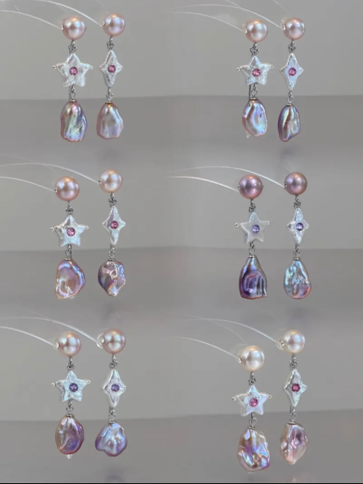 Furina Candy Stars . Colorful Baroque Pearl Austrian Crystal Asymmetrical Earrings