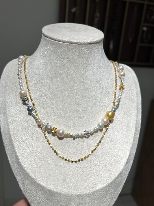 FURINA JEWELRY Original South Sea Gold Pearl, Tahitian, and Natural Baroque Pearl Necklace - A Unique, Contrasting Color, High-End and Stylish Neck Chain