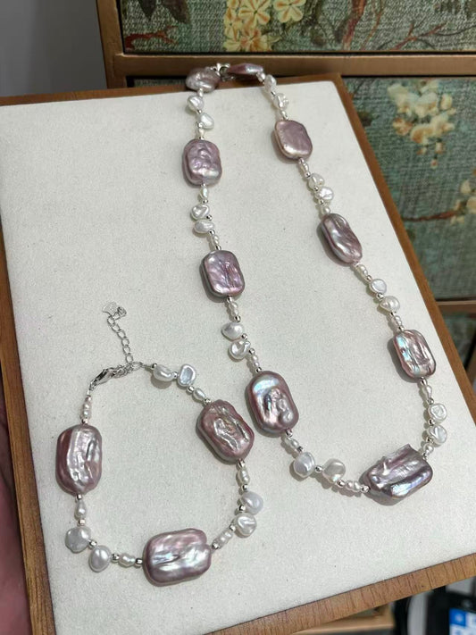FURINA JEWELRY Purple square design natural freshwater pearl finished necklace
