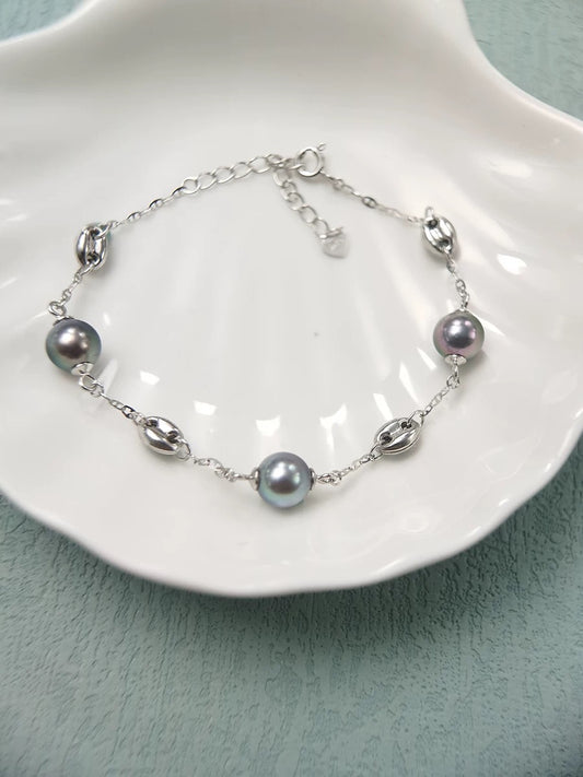 FURINA JEWELRY S925 silver, sea water from Tahiti, Baroque-style star-shaped bracelet and necklace, natural sea water pearls