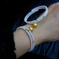 FURINA JEWELRY 18k gold NanYang gold bead freshwater AK pearl bracelet with double rings and multiple layers of natural pearls. Original design.