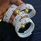 FURINA JEWELRY 18k gold NanYang gold bead freshwater AK pearl bracelet with double rings and multiple layers of natural pearls. Original design.