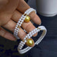 FURINA JEWELRY 18k gold NanYang gold bead freshwater AK pearl bracelet with double rings and multiple layers of natural pearls. Original design.