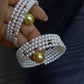 FURINA JEWELRY 18k gold NanYang gold bead freshwater AK pearl bracelet with double rings and multiple layers of natural pearls. Original design.