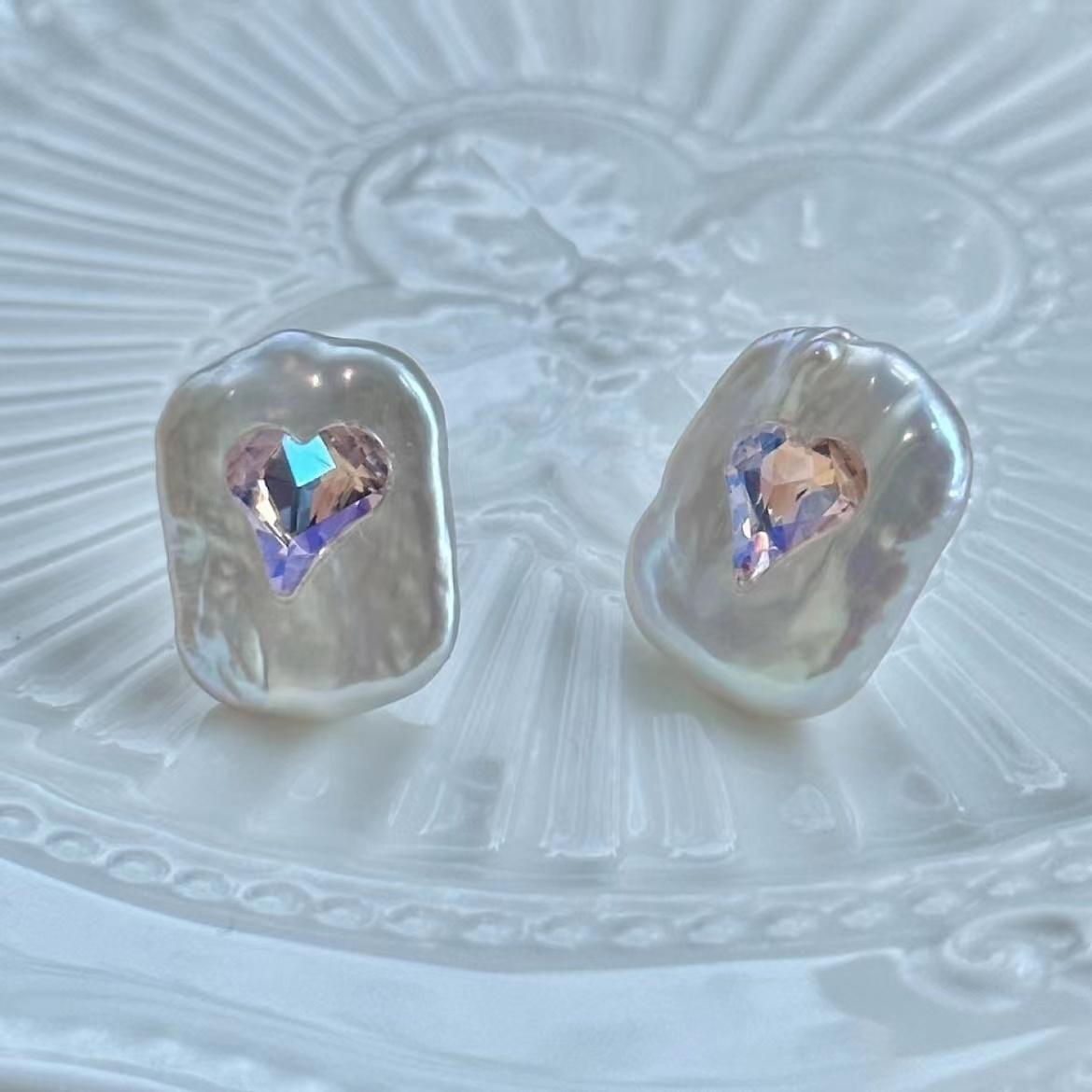 FURINA JEWELRY  Love Crystal Square Baroque s925 Silver Earrings