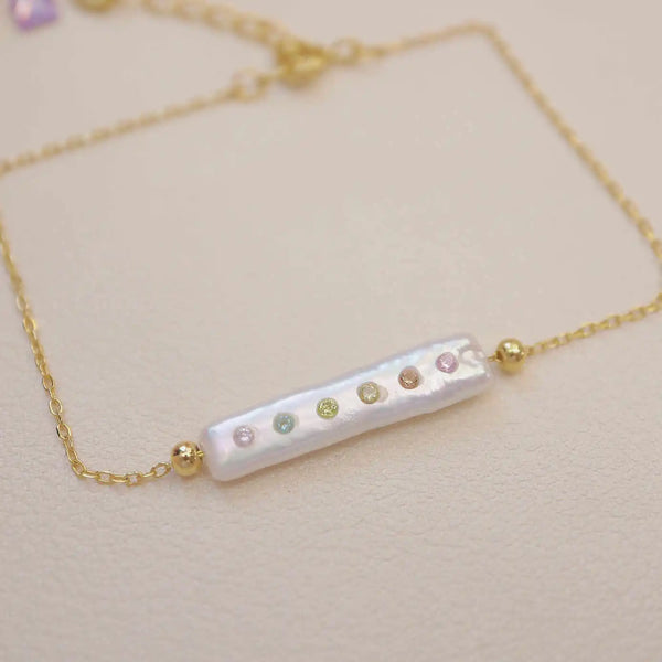 FURINA JEWELRY Rainbow Jewel-Encrusted Pearl Bracelet - Sterling Silver Elegance(AA)