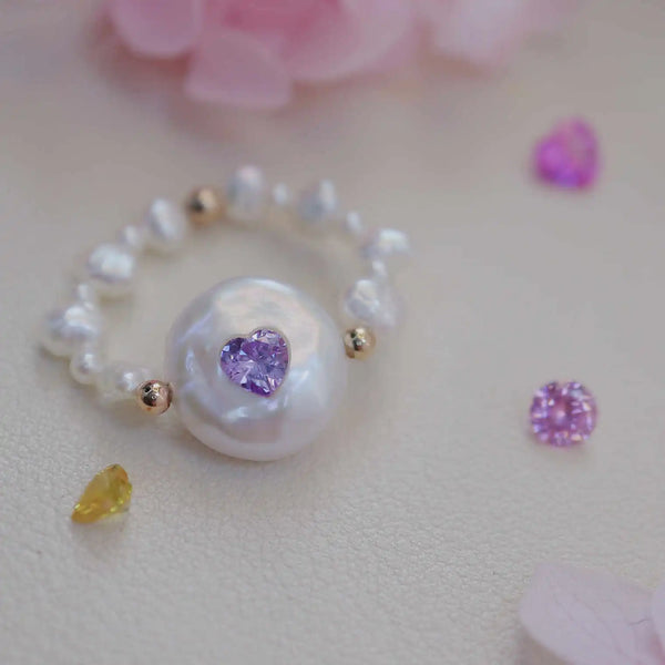 FURINA JEWELRY Chic Purple Heart Pearl Ring - Sophisticated Commemorative Accessory(AA)