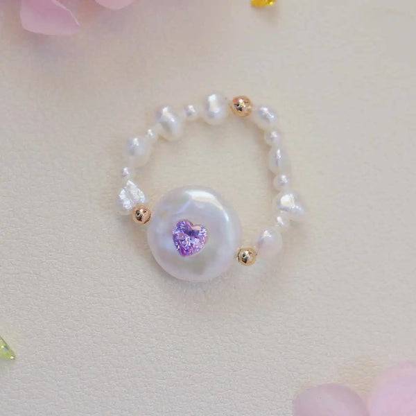 FURINA JEWELRY Chic Purple Heart Pearl Ring - Sophisticated Commemorative Accessory(AA)