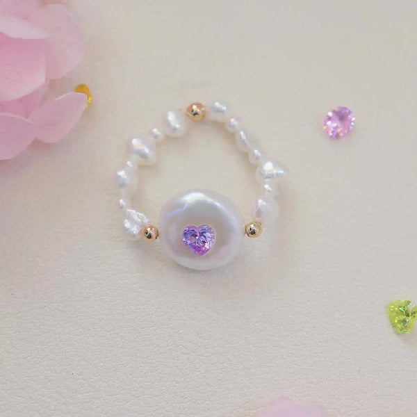 FURINA JEWELRY Chic Purple Heart Pearl Ring - Sophisticated Commemorative Accessory(AA)