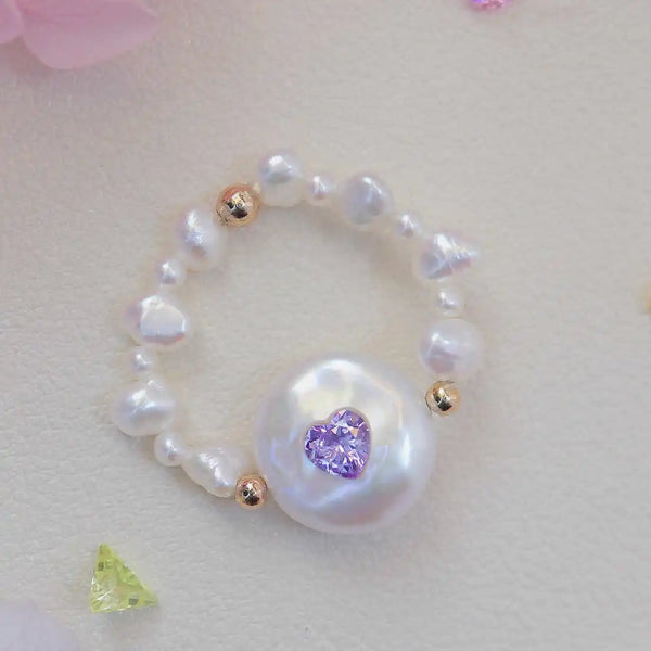 FURINA JEWELRY Chic Purple Heart Pearl Ring - Sophisticated Commemorative Accessory(AA)