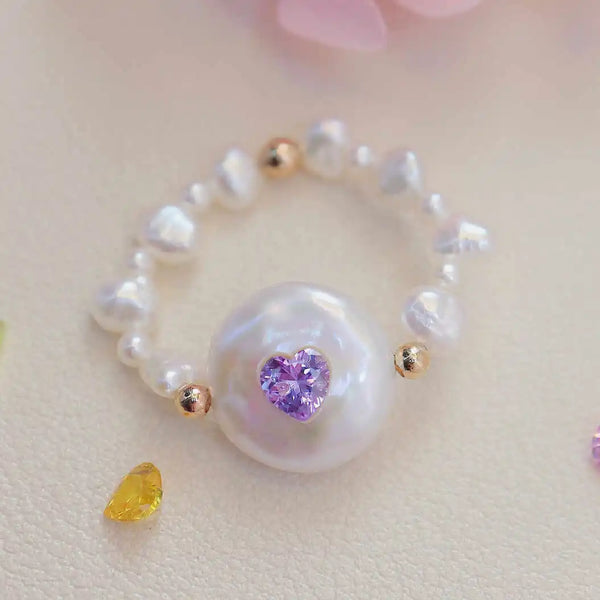FURINA JEWELRY Chic Purple Heart Pearl Ring - Sophisticated Commemorative Accessory(AA)
