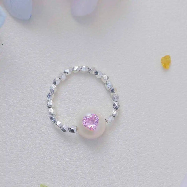 FURINA JEWELRY Delicate Pearl Pink Crystal Ring - Sterling Silver (AA)