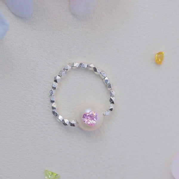 FURINA JEWELRY Delicate Pearl Pink Crystal Ring - Sterling Silver (AA)