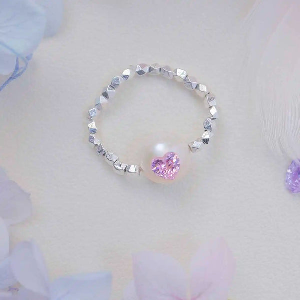 FURINA JEWELRY Delicate Pearl Pink Crystal Ring - Sterling Silver (AA)