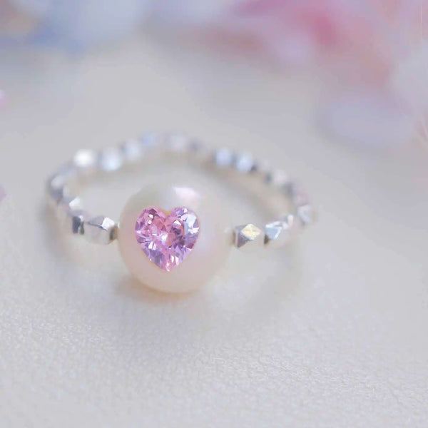 FURINA JEWELRY Delicate Pearl Pink Crystal Ring - Sterling Silver (AA)