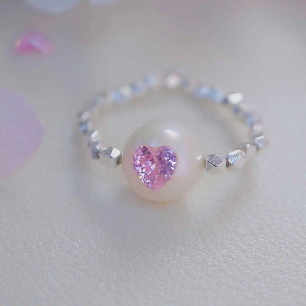 FURINA JEWELRY Delicate Pearl Pink Crystal Ring - Sterling Silver (AA)