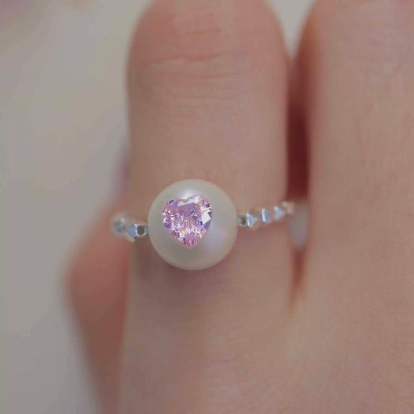 FURINA JEWELRY Delicate Pearl Pink Crystal Ring - Sterling Silver (AA)