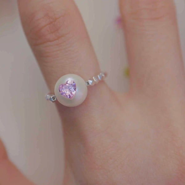 FURINA JEWELRY Delicate Pearl Pink Crystal Ring - Sterling Silver (AA)