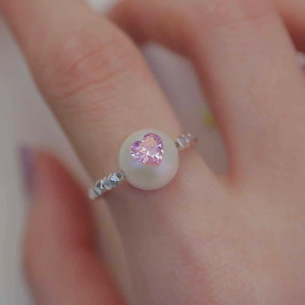 FURINA JEWELRY Delicate Pearl Pink Crystal Ring - Sterling Silver (AA)