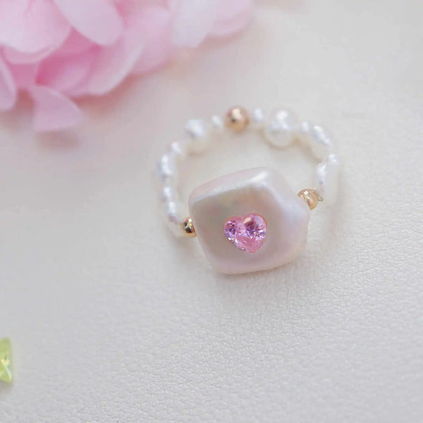 FURINA JEWELRY Delicate Pink Jewelry Pearl Ring - Square Design (AA)