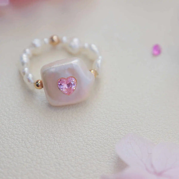 FURINA JEWELRY Delicate Pink Jewelry Pearl Ring - Square Design (AA)