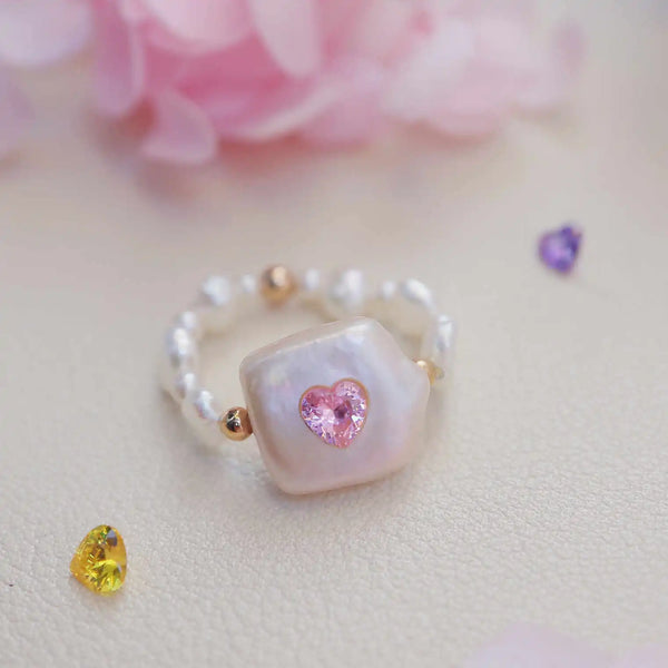 FURINA JEWELRY Delicate Pink Jewelry Pearl Ring - Square Design (AA)